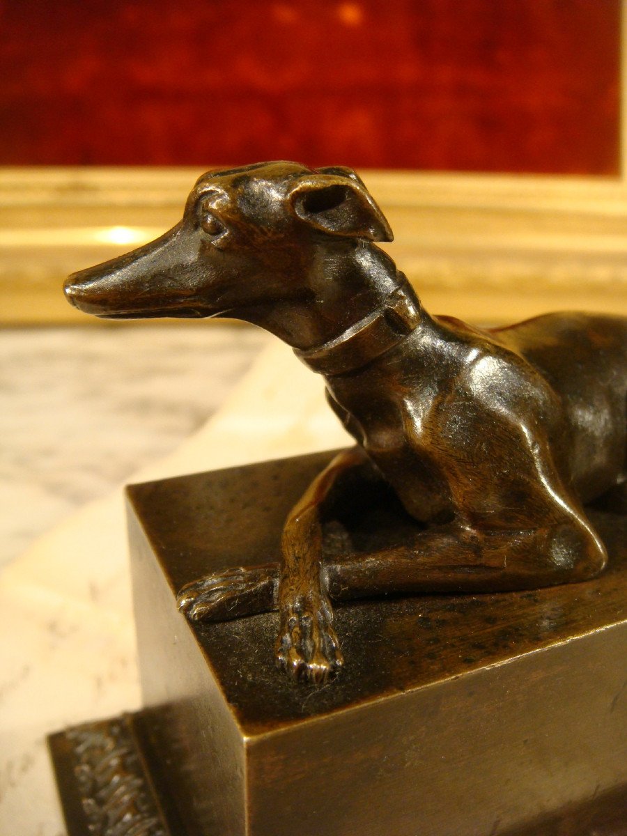 Bronze Inkwell With Levrier Restoration Period -photo-4