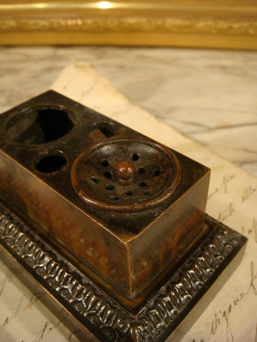 Bronze Inkwell With Levrier Restoration Period -photo-3