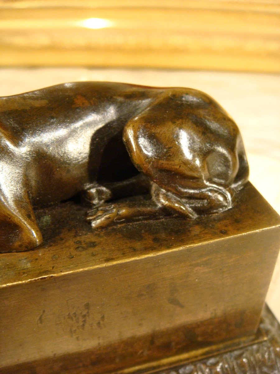 Bronze Inkwell With Levrier Restoration Period -photo-6