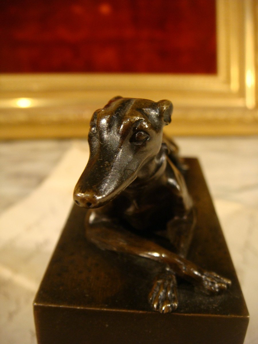Bronze Inkwell With Levrier Restoration Period -photo-7