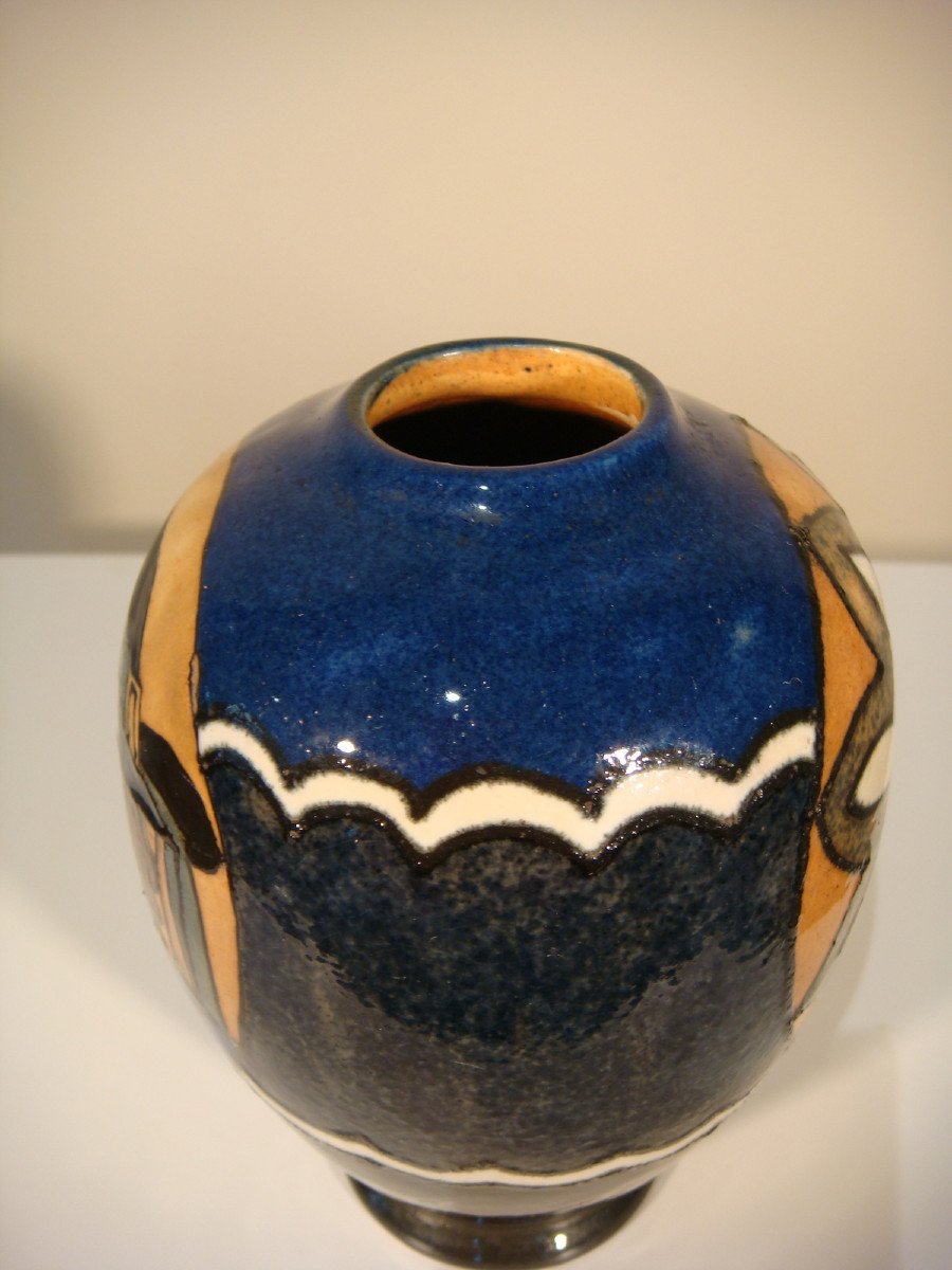 Odetta Small Ceramic Vase Quimper Art Deco Period-photo-4