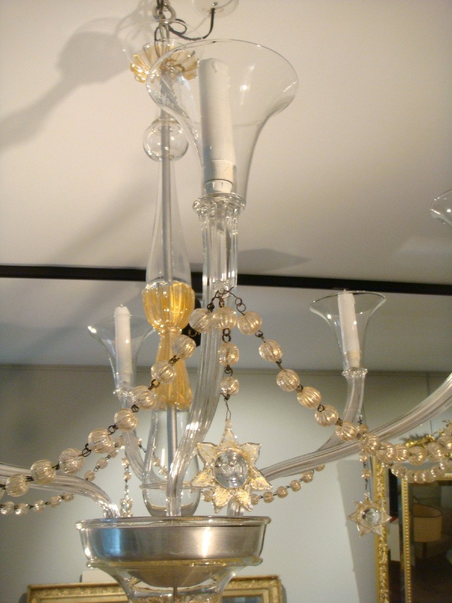 Large Murano Blown Glass Chandelier Circa 1940-photo-3