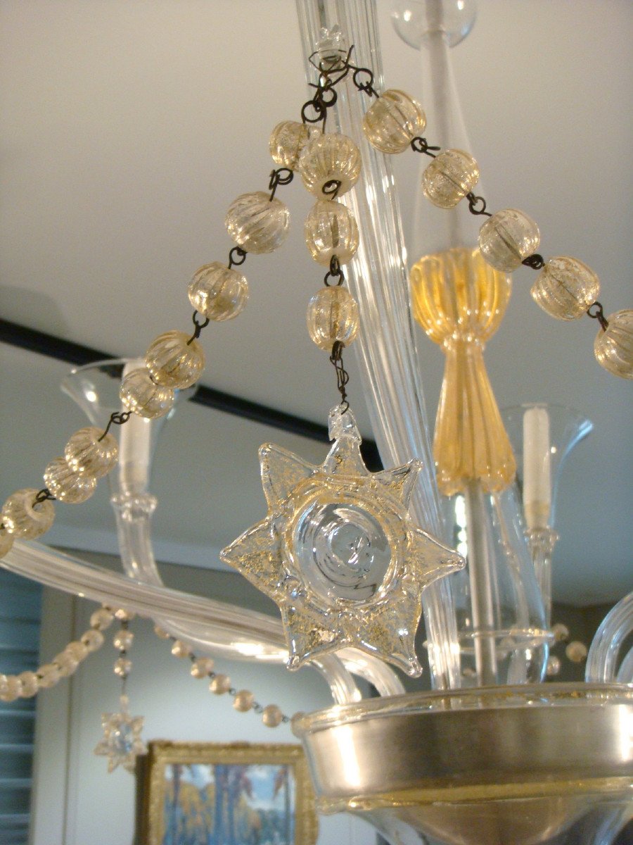 Large Murano Blown Glass Chandelier Circa 1940-photo-4