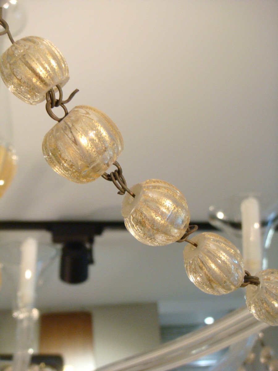 Large Murano Blown Glass Chandelier Circa 1940-photo-4