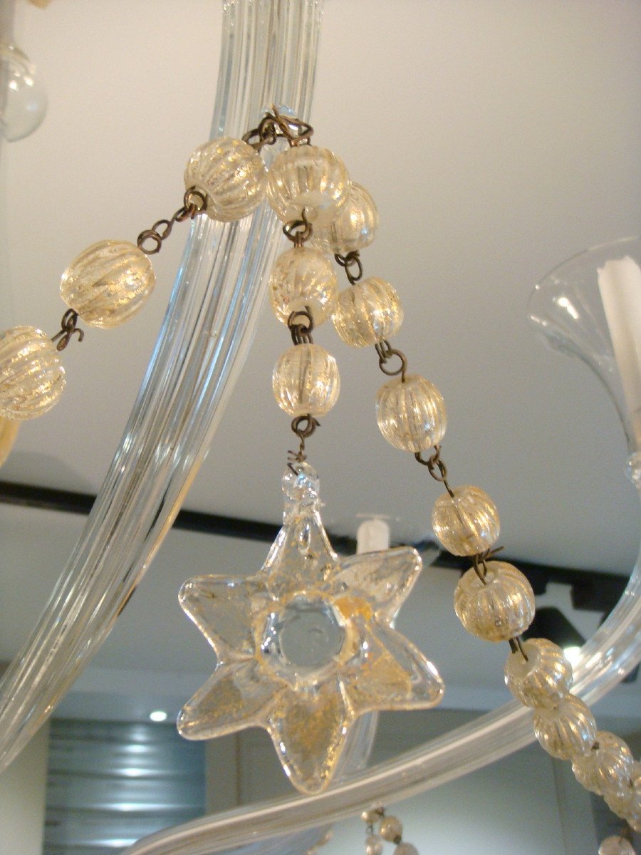 Large Murano Blown Glass Chandelier Circa 1940-photo-5