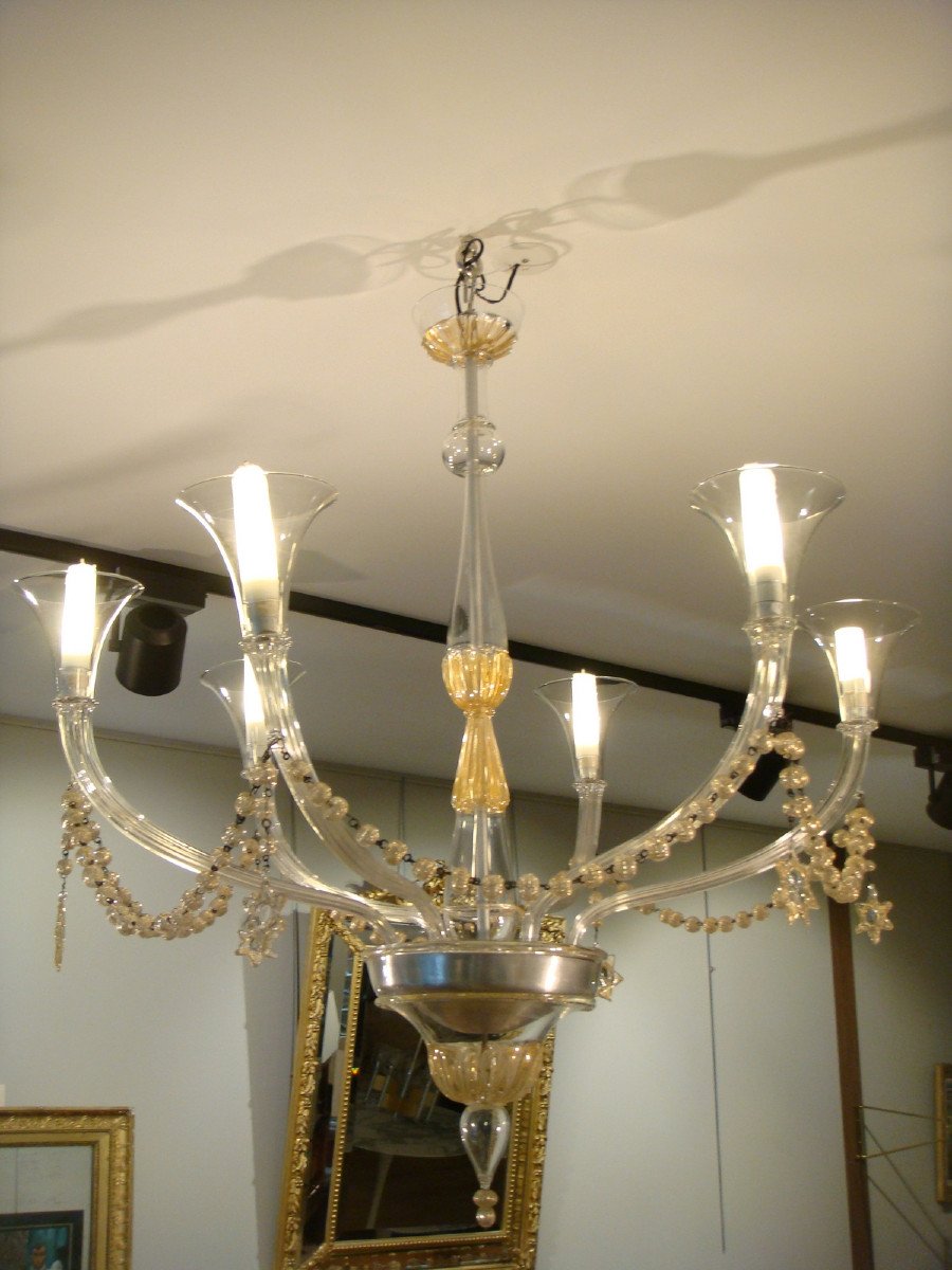 Large Murano Blown Glass Chandelier Circa 1940-photo-8