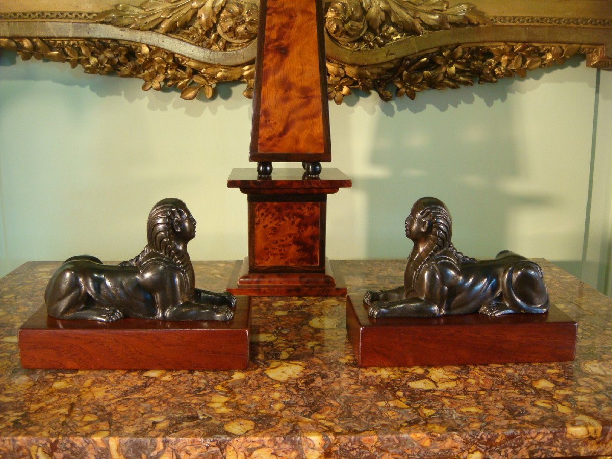 Pair Of Small Bronze Sphinxes, Early 19th Century-photo-2