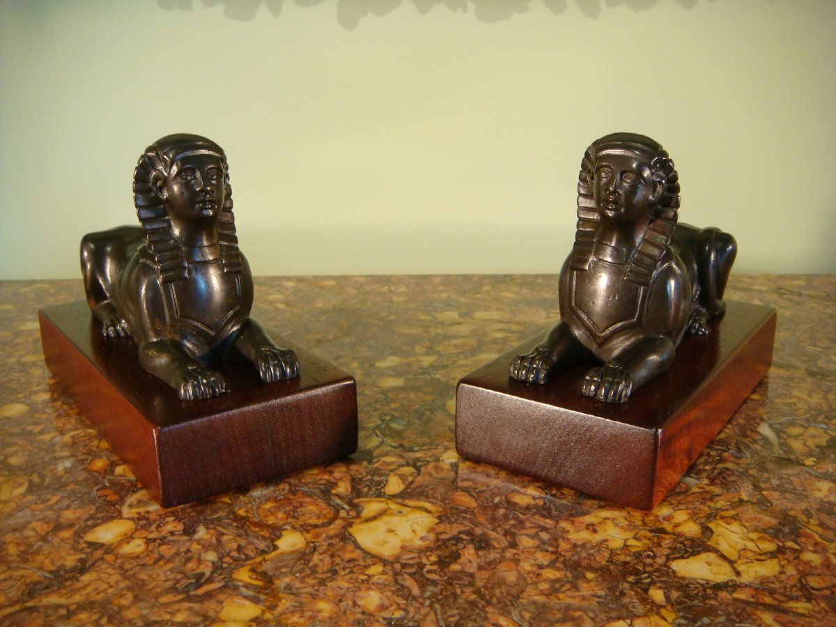 Pair Of Small Bronze Sphinxes, Early 19th Century-photo-3