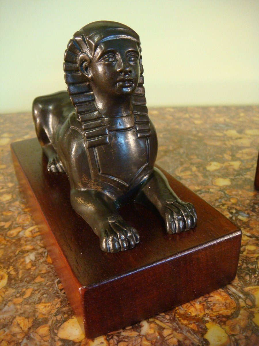 Pair Of Small Bronze Sphinxes, Early 19th Century-photo-4