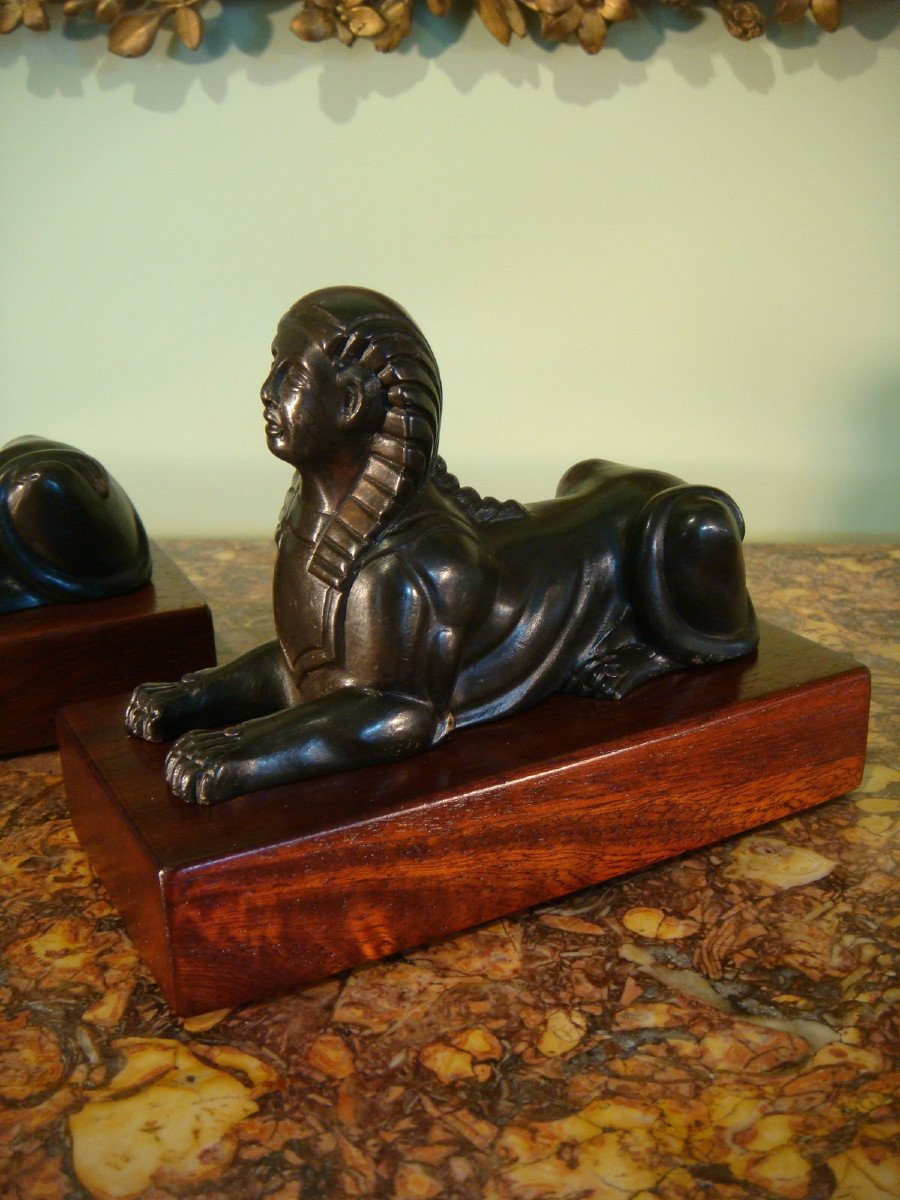 Pair Of Small Bronze Sphinxes, Early 19th Century-photo-4