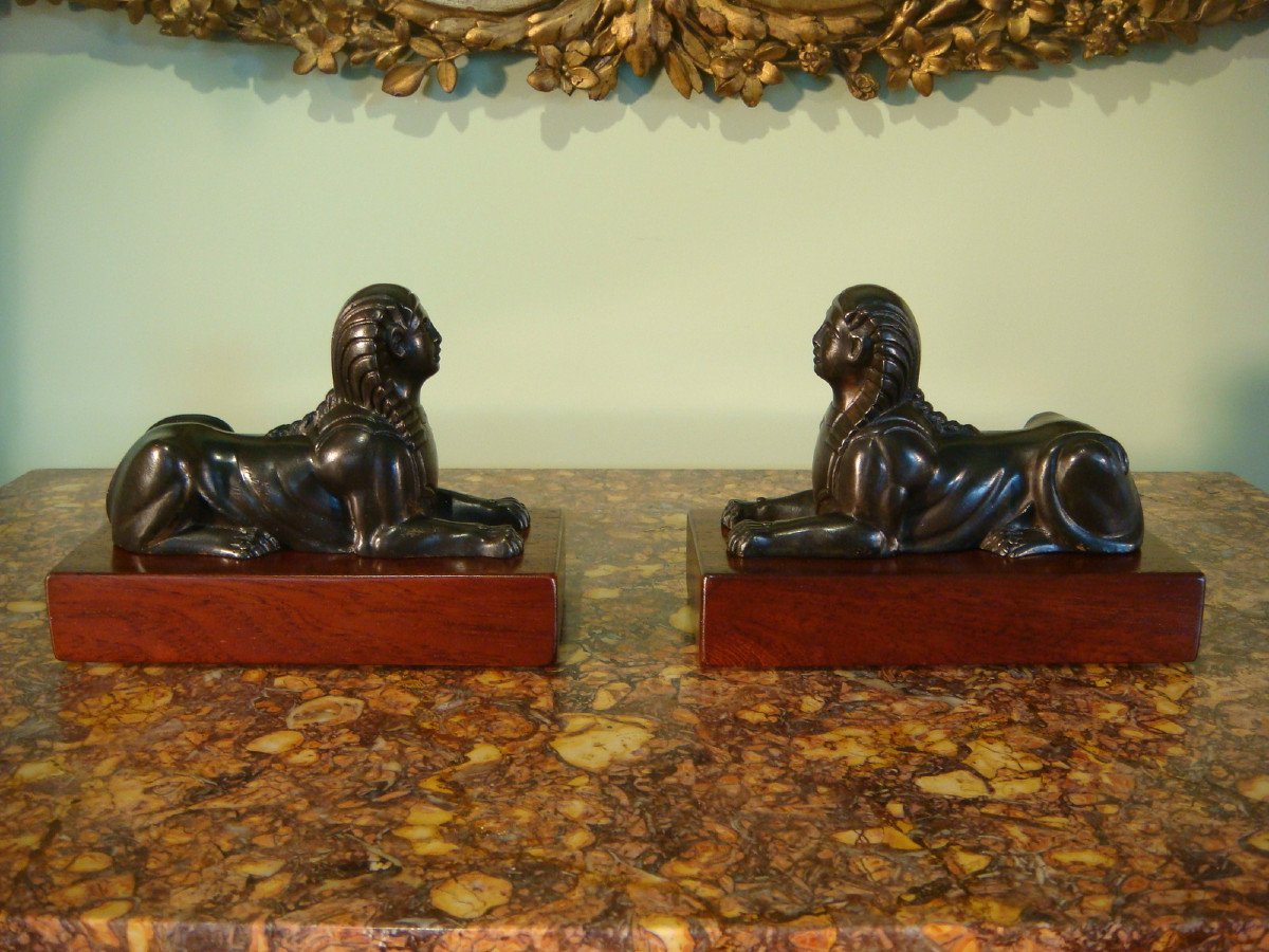 Pair Of Small Bronze Sphinxes, Early 19th Century-photo-7