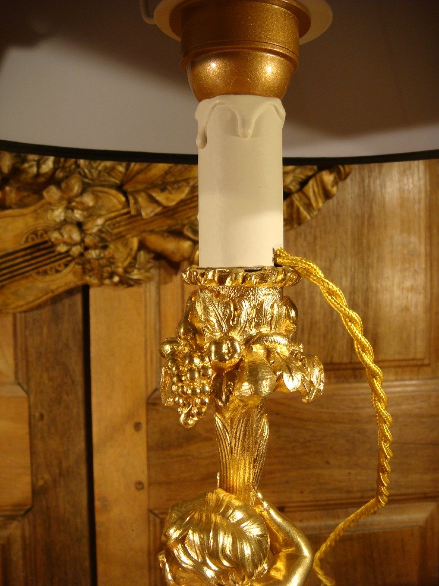 Pair Of Gilt Bronze Candlesticks Lamps With Cupids-photo-3