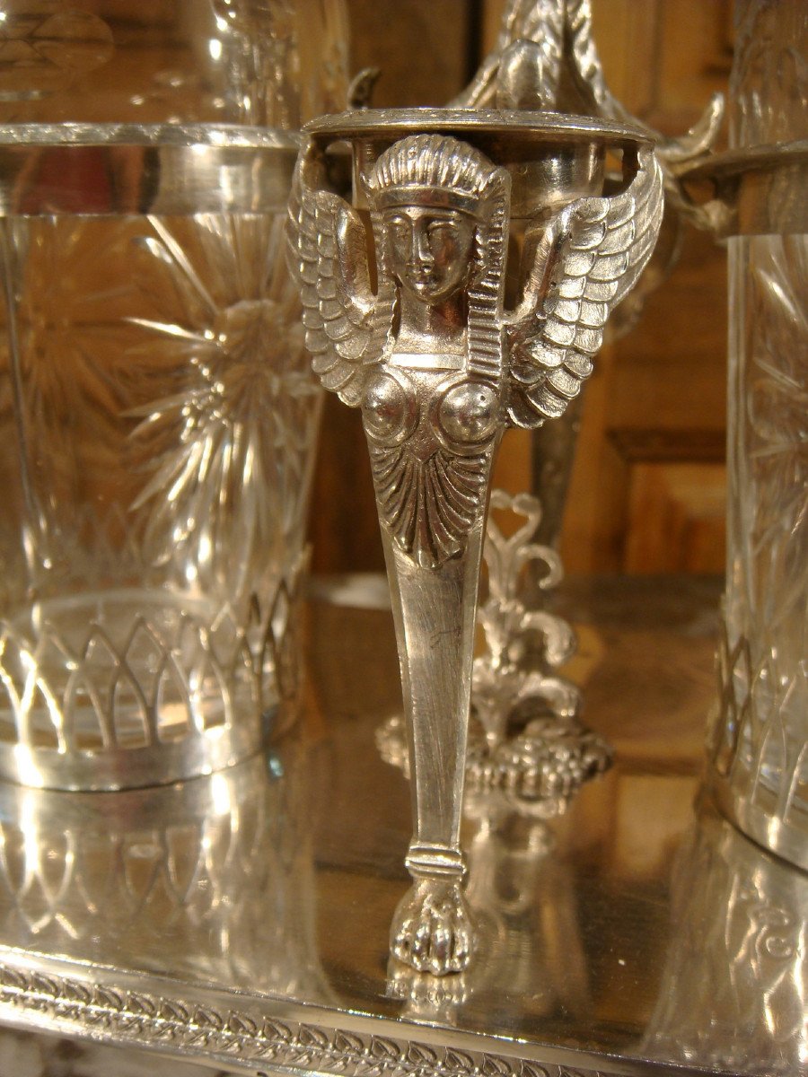 Silver Oil And Vinegar Cruet With Winged Sphinxes, First Empire Period-photo-1