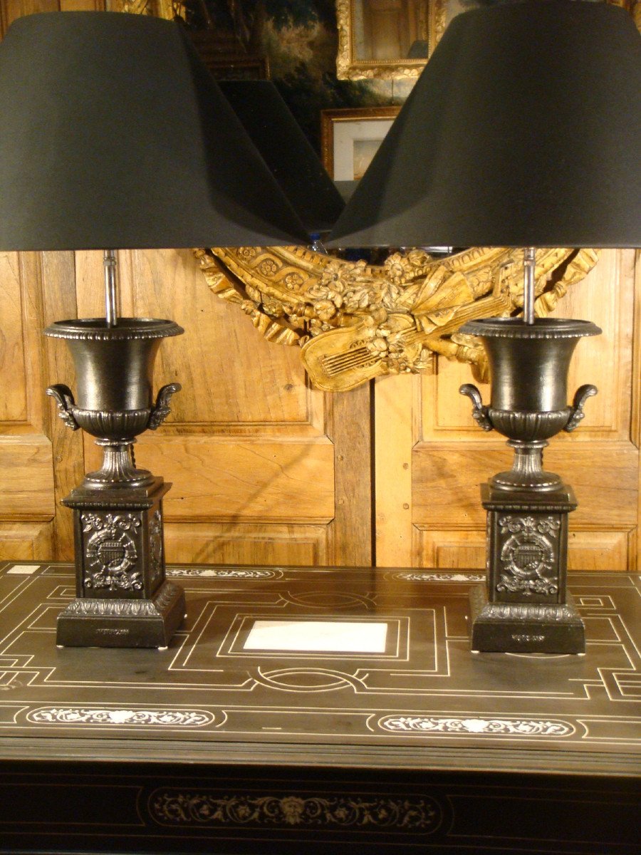 Pair Of Cassolette Lamps Medici Vases Louis Philippe Period 