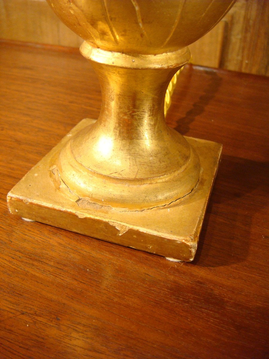 Pair Of Small Gilded Wood Lamps, 19th Century -photo-4