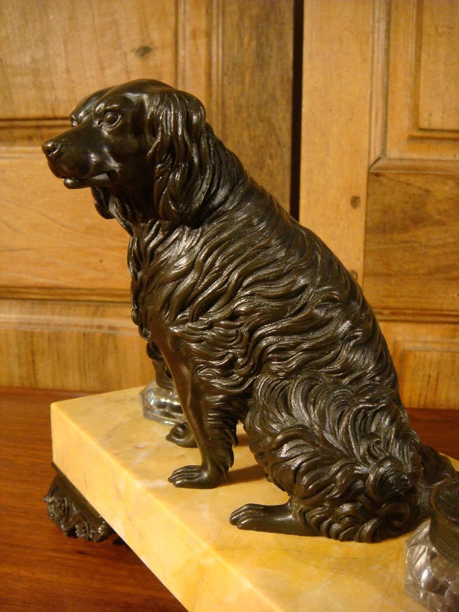 Marble Desk Inkwell And Bronze Dog-photo-1