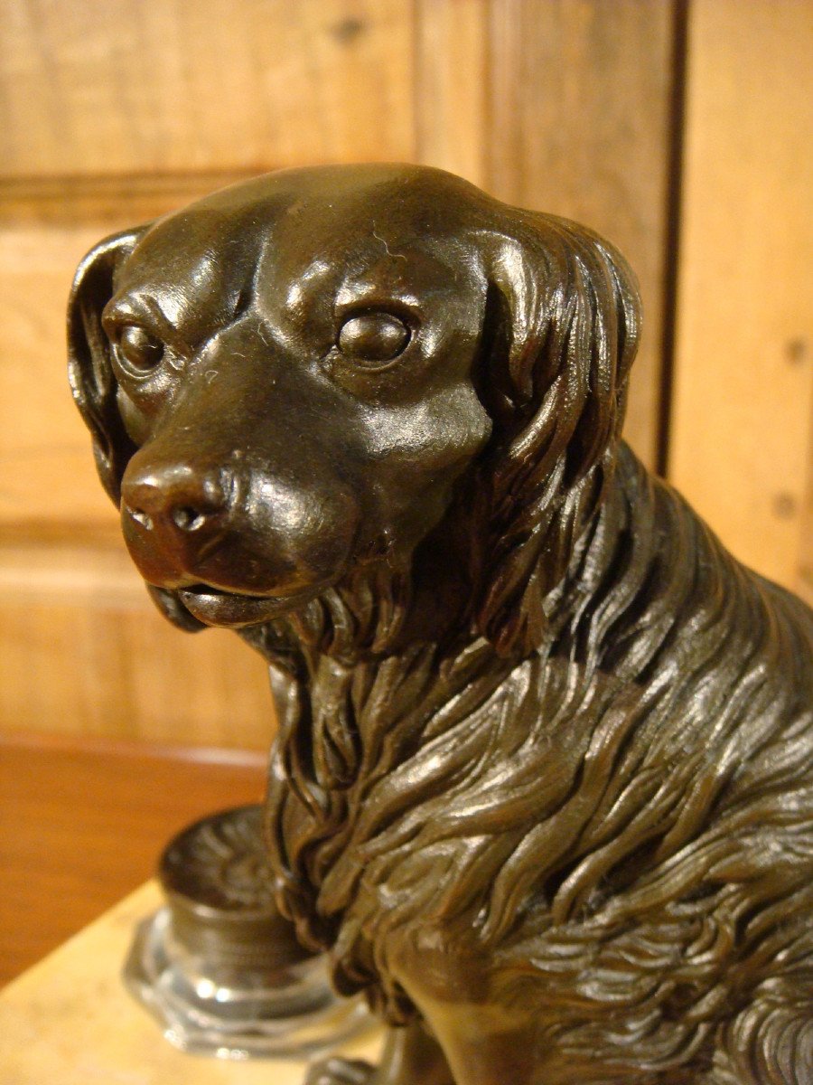 Marble Desk Inkwell And Bronze Dog-photo-2