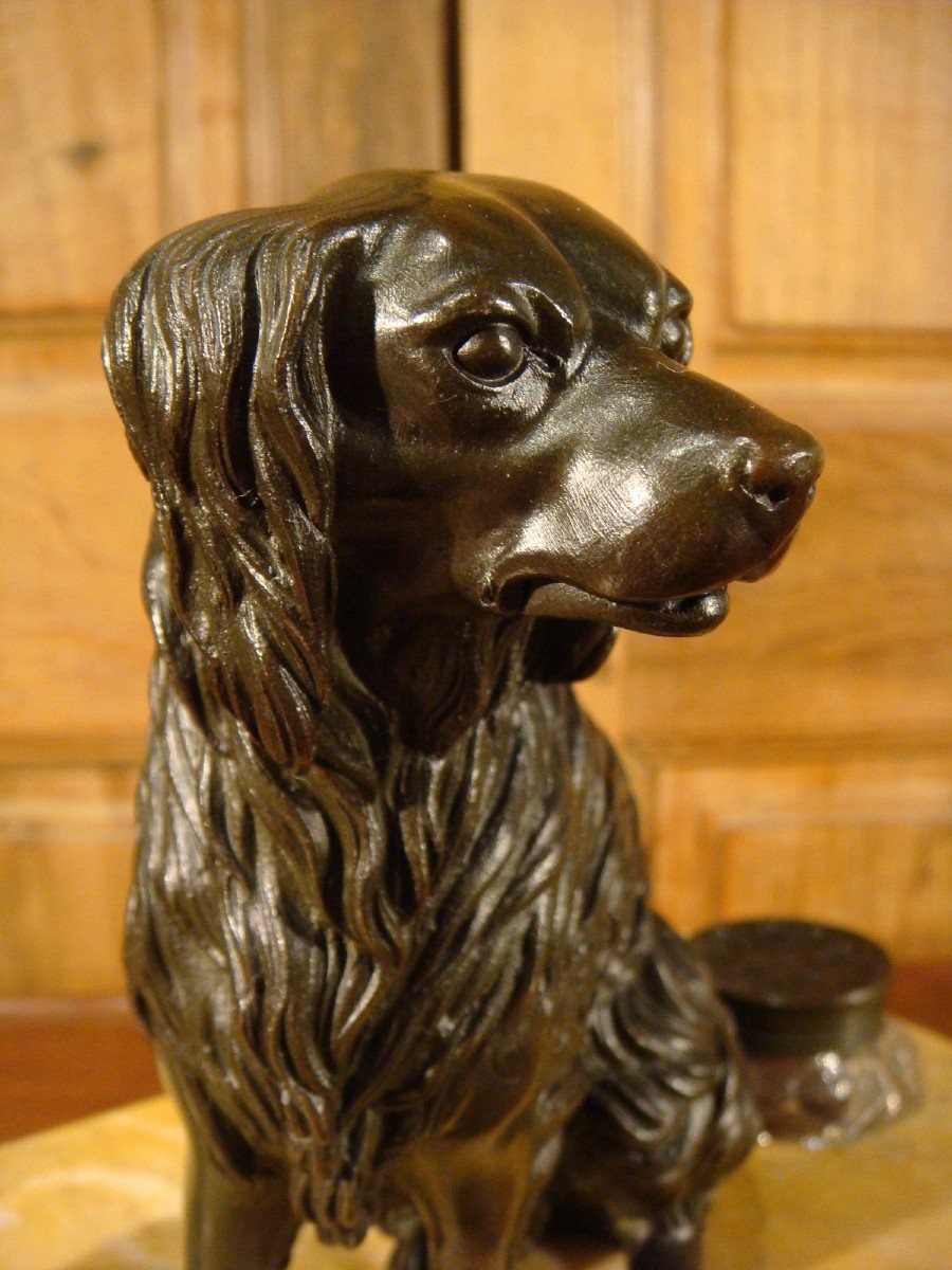 Marble Desk Inkwell And Bronze Dog-photo-3