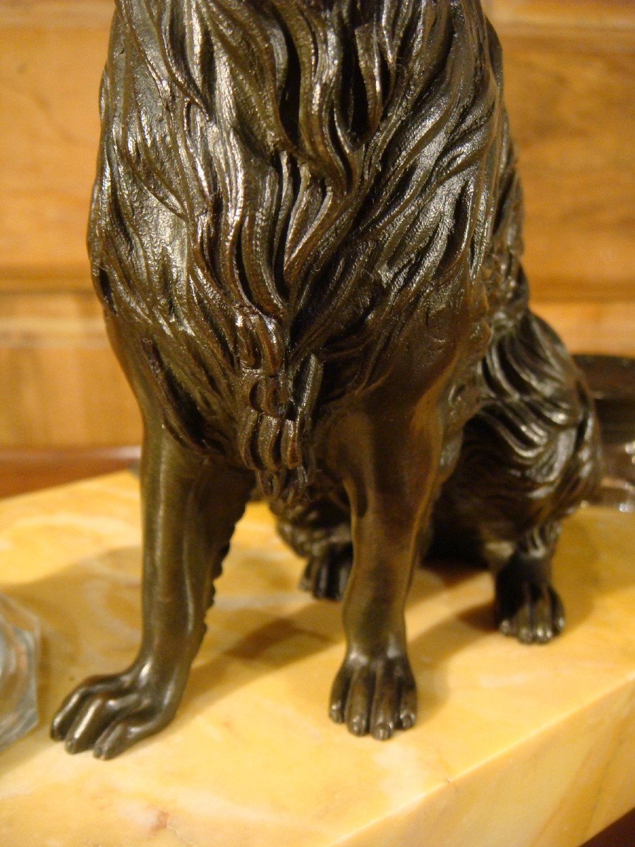 Marble Desk Inkwell And Bronze Dog-photo-4