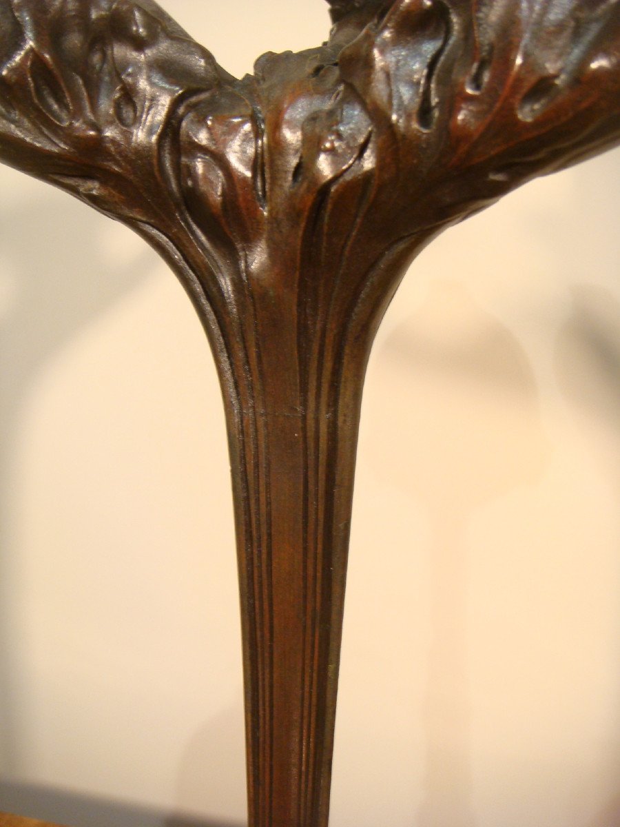 Pair Of Bronze Candelabras With Plants, Art Nouveau Period -photo-4