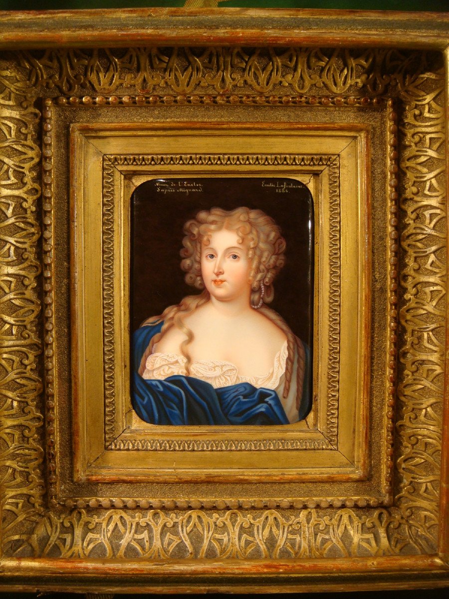 Portrait Painting On Enamel Of Ninon De l'Enclos Lafontaine - Swiss School-photo-2