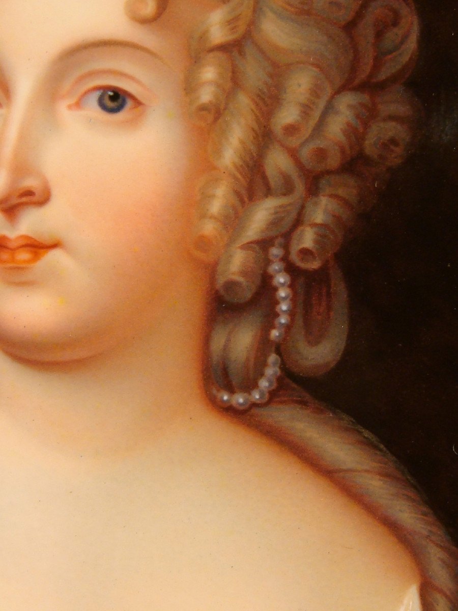 Portrait Painting On Enamel Of Ninon De l'Enclos Lafontaine - Swiss School-photo-3