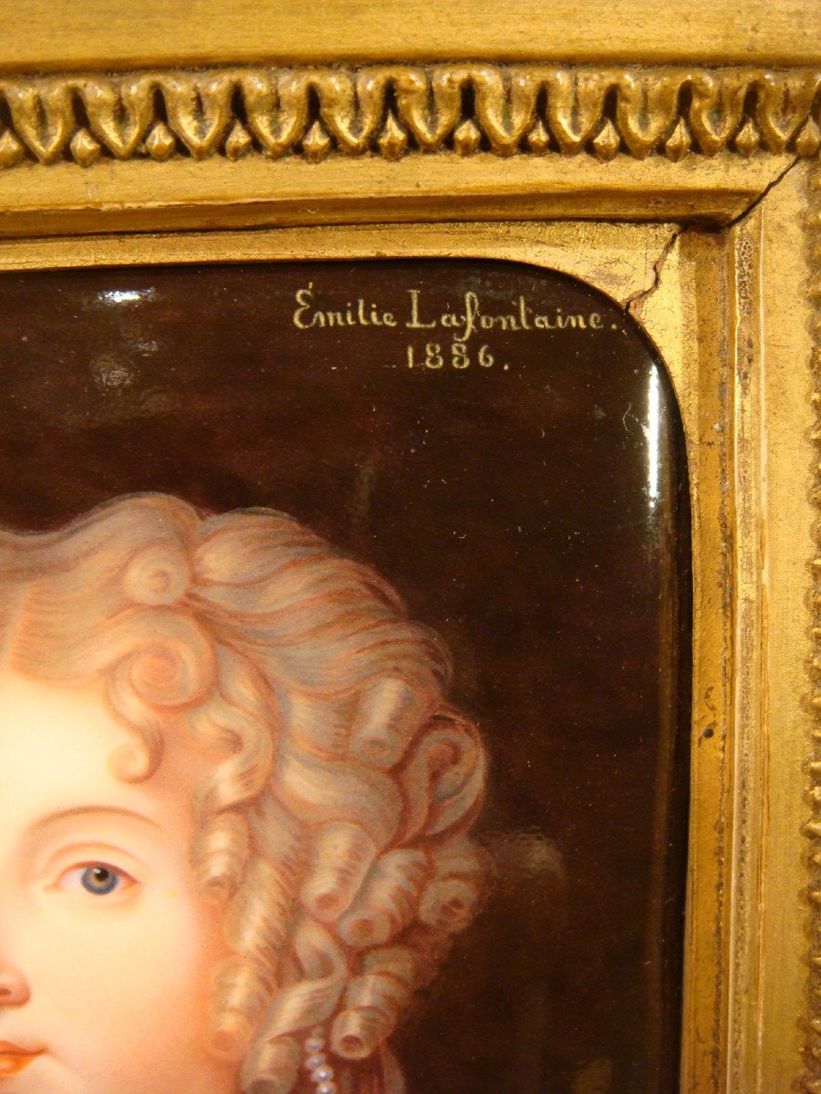 Portrait Painting On Enamel Of Ninon De l'Enclos Lafontaine - Swiss School-photo-6