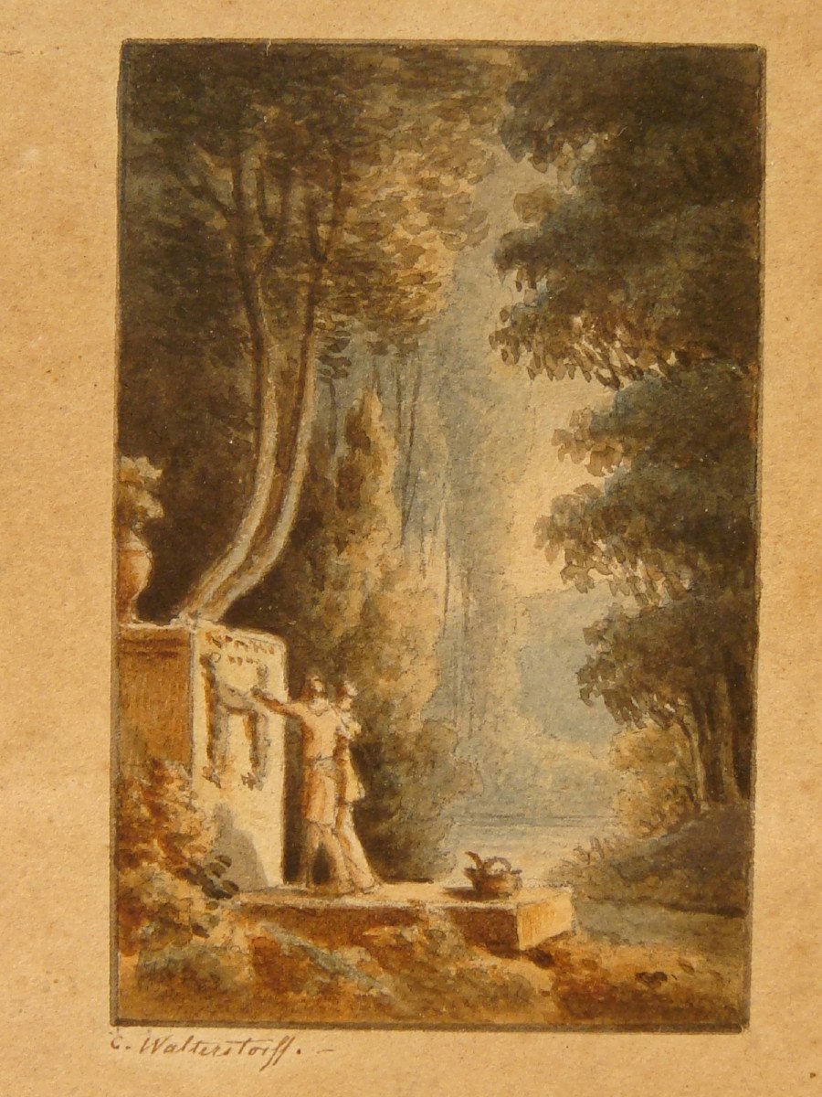 Miniature Watercolor Visit To The Temple C. Walterstorff - Empire Period -photo-4