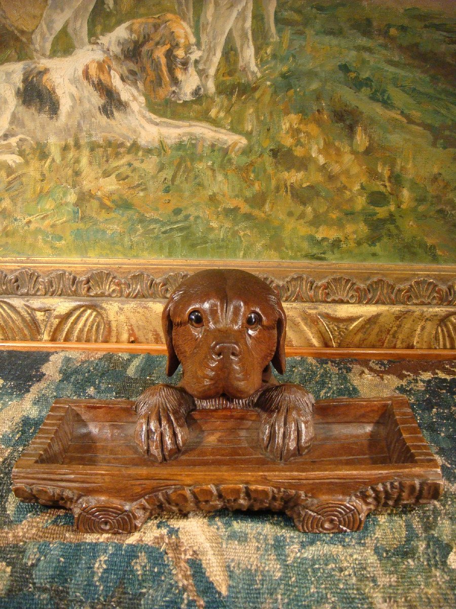 Encrier à Tête De Chien En Bois Sculpté-photo-2