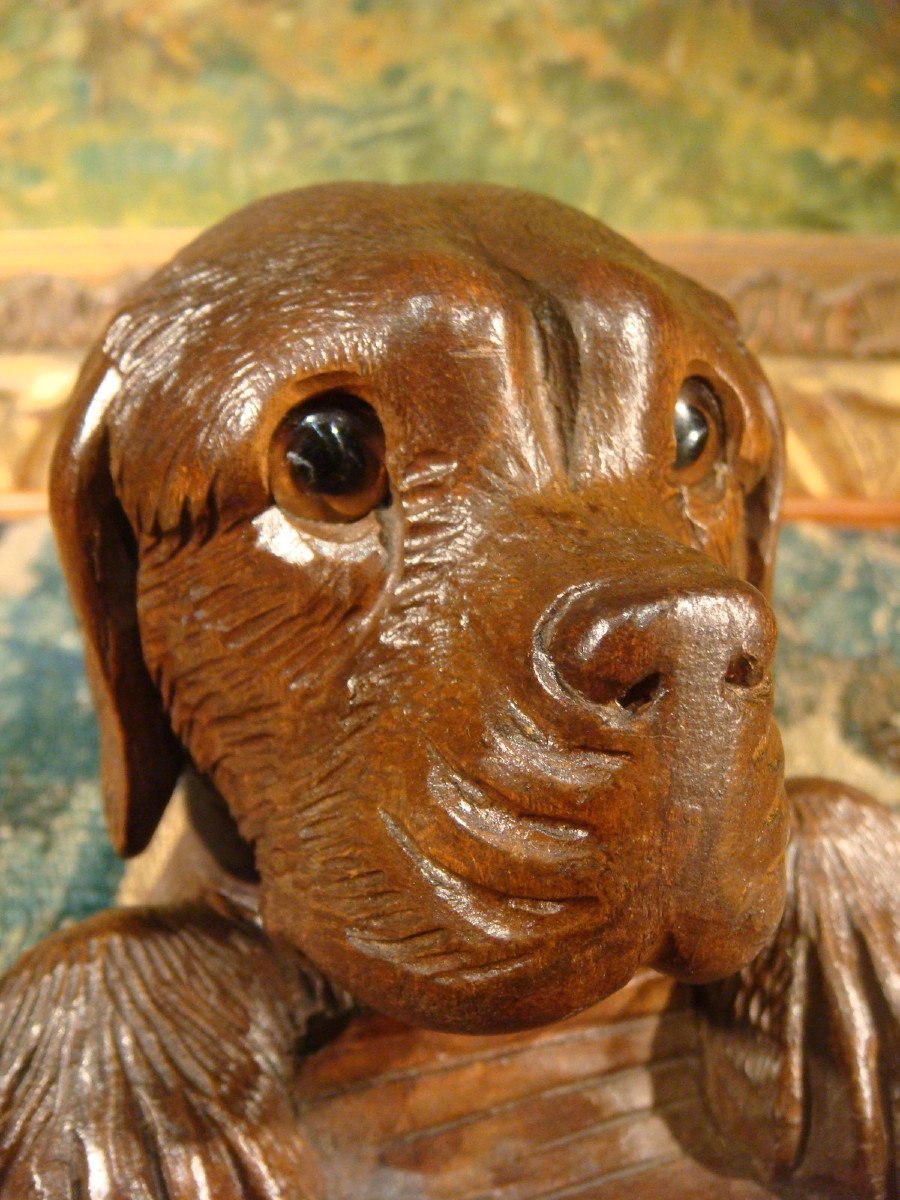 Encrier à Tête De Chien En Bois Sculpté-photo-2