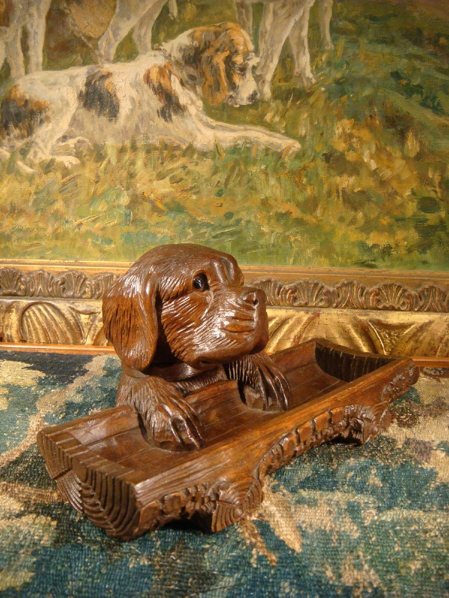 Encrier à Tête De Chien En Bois Sculpté-photo-6