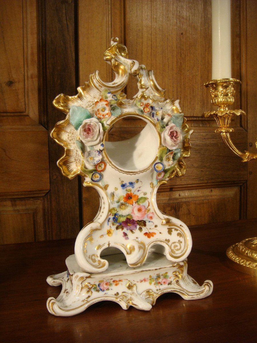 Louis XV Style Watch Holder In Paris Porcelain, Second Empire Period-photo-2