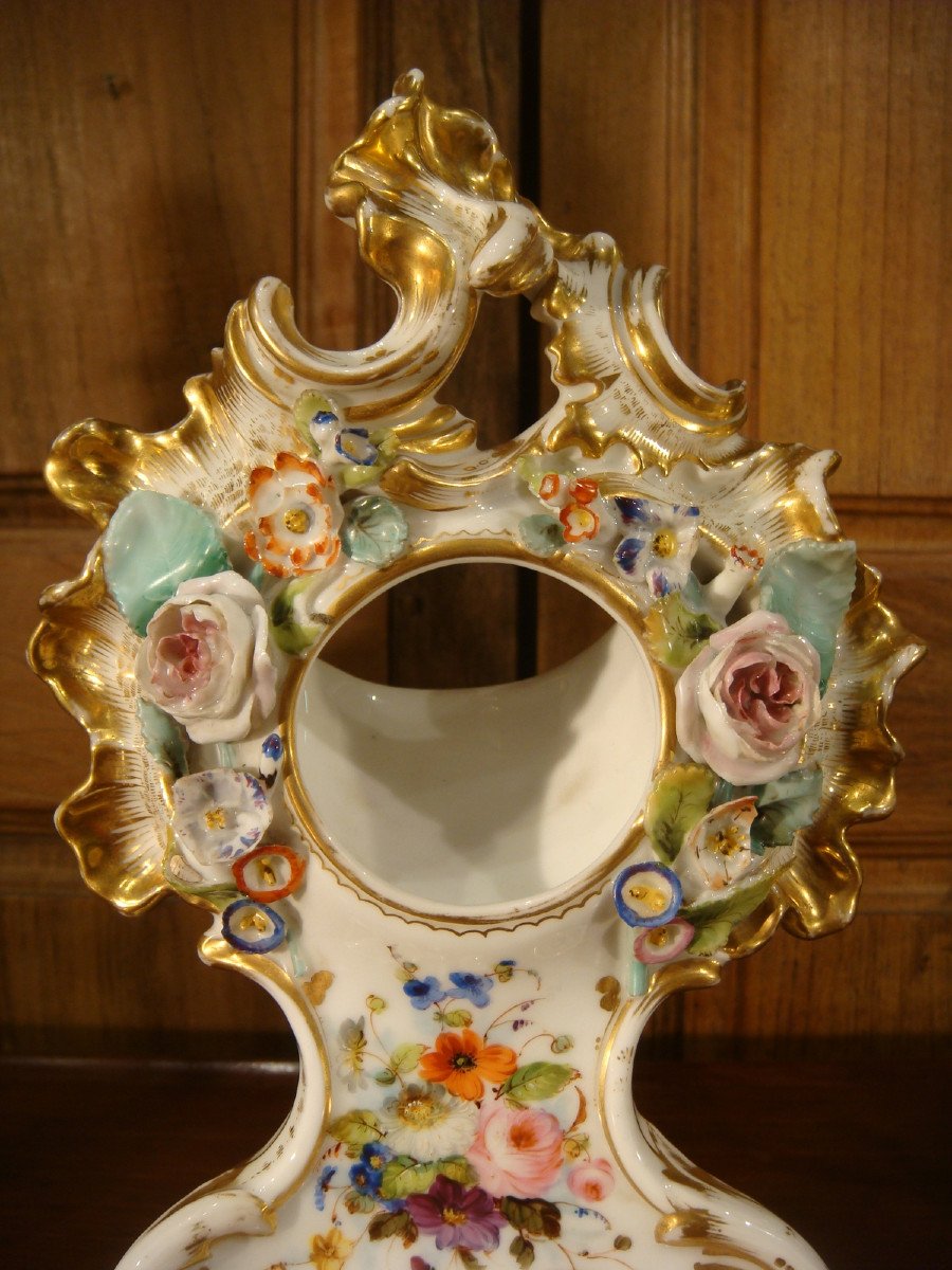 Louis XV Style Watch Holder In Paris Porcelain, Second Empire Period-photo-2