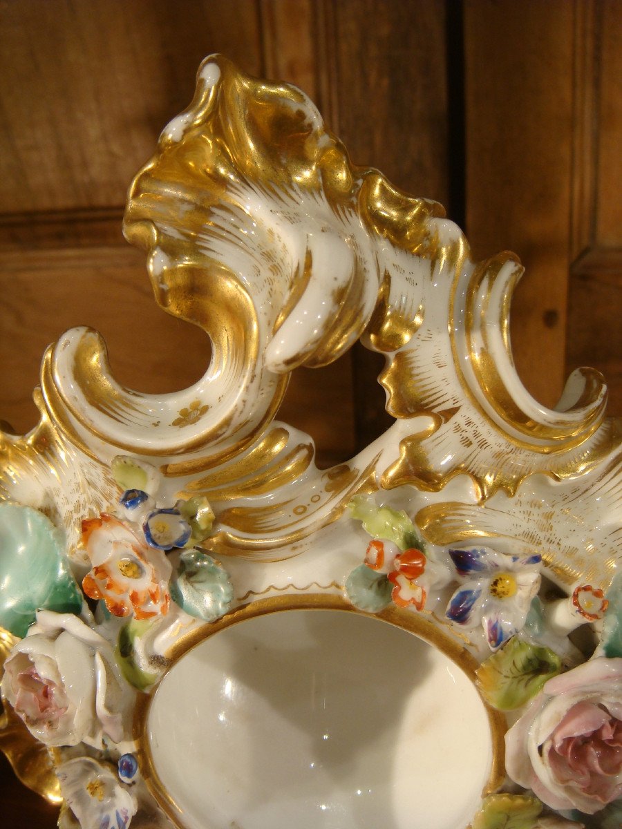 Louis XV Style Watch Holder In Paris Porcelain, Second Empire Period-photo-3