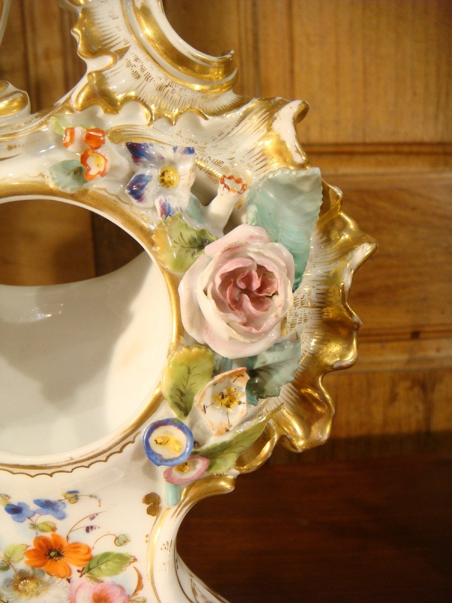 Louis XV Style Watch Holder In Paris Porcelain, Second Empire Period-photo-4