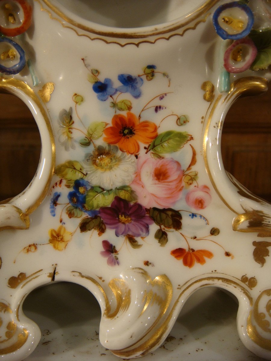 Louis XV Style Watch Holder In Paris Porcelain, Second Empire Period-photo-6