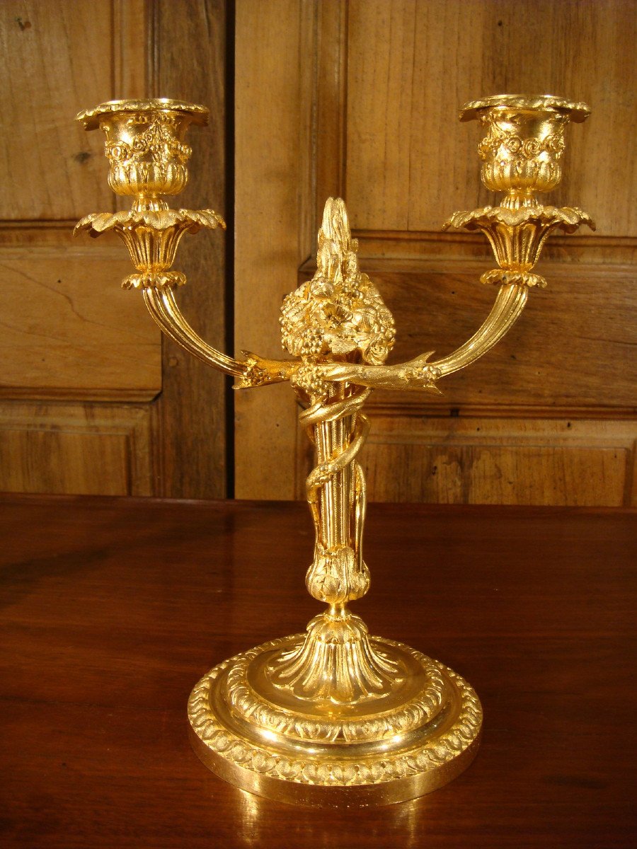 Pair Of Two-light Candlesticks In Gilt Bronze-photo-4