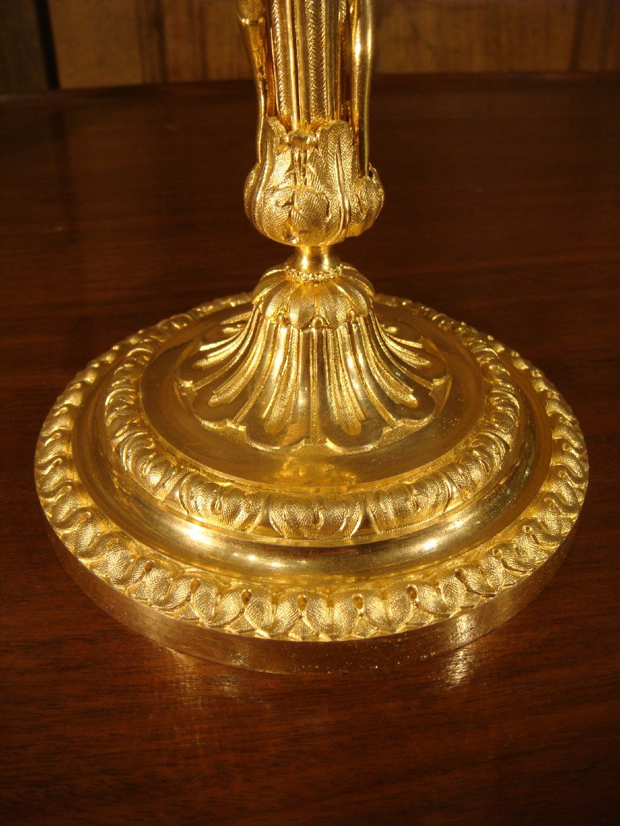 Pair Of Two-light Candlesticks In Gilt Bronze-photo-5