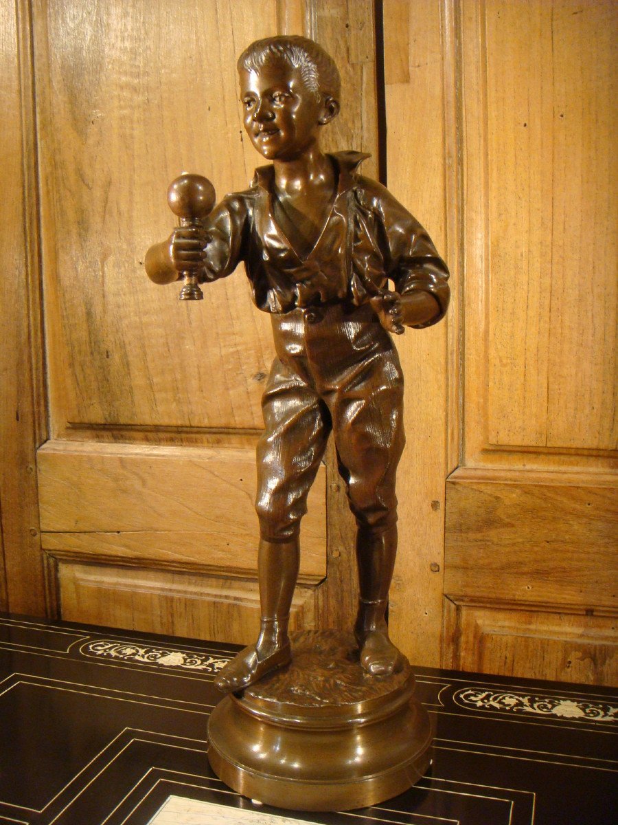 Sculpture en bronze Jeune Joueur De Bilboquet Lavergne ( 1863 - 1928 ) 