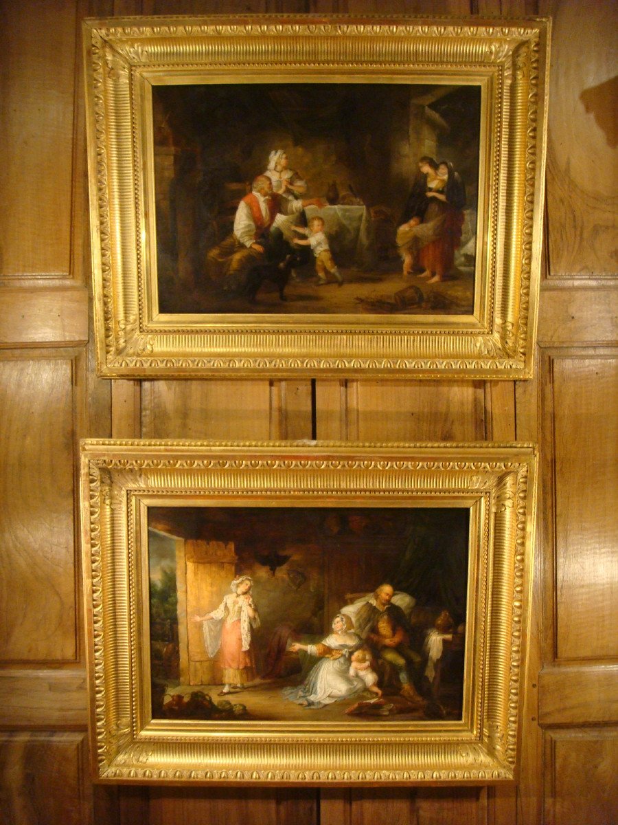 Pair Of Interior Scene Paintings By Emma De Bay - Early 19th Century