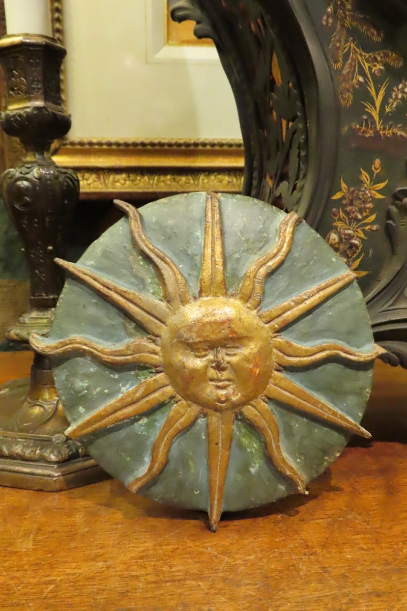 Radiant Sun Head In Carved And Gilded Wood, 18th Century -photo-8