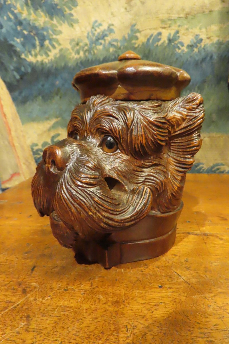 Inkwell Dog Head Carved Wood Scottish Terrier Period 1900 -photo-4