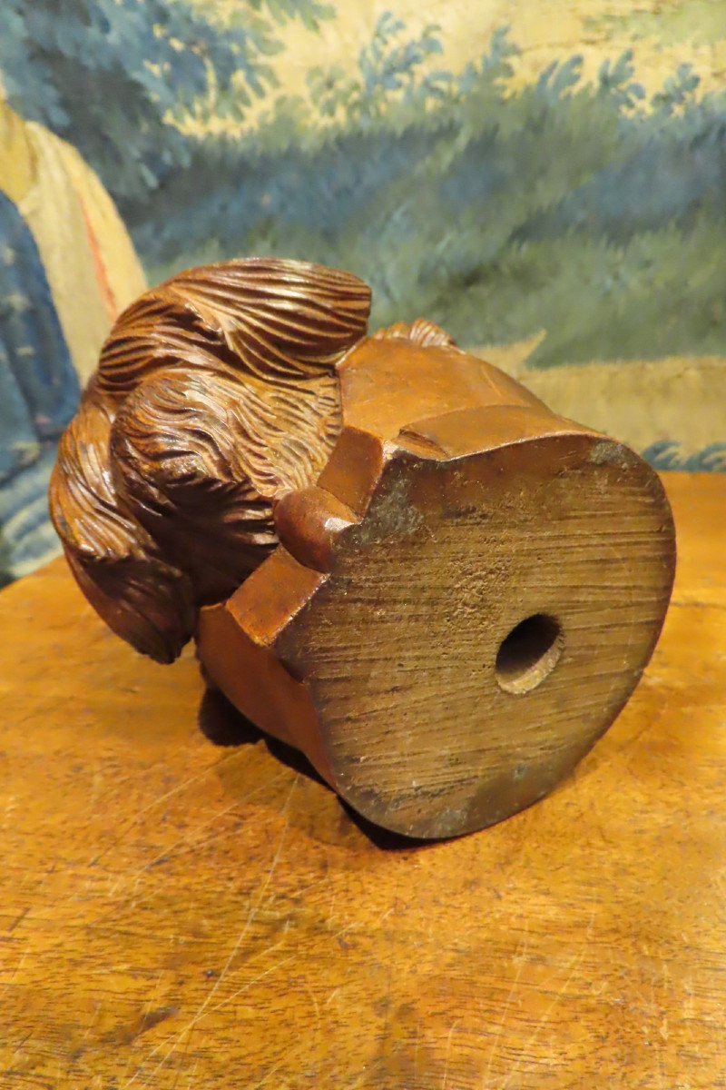 Inkwell Dog Head Carved Wood Scottish Terrier Period 1900 -photo-1