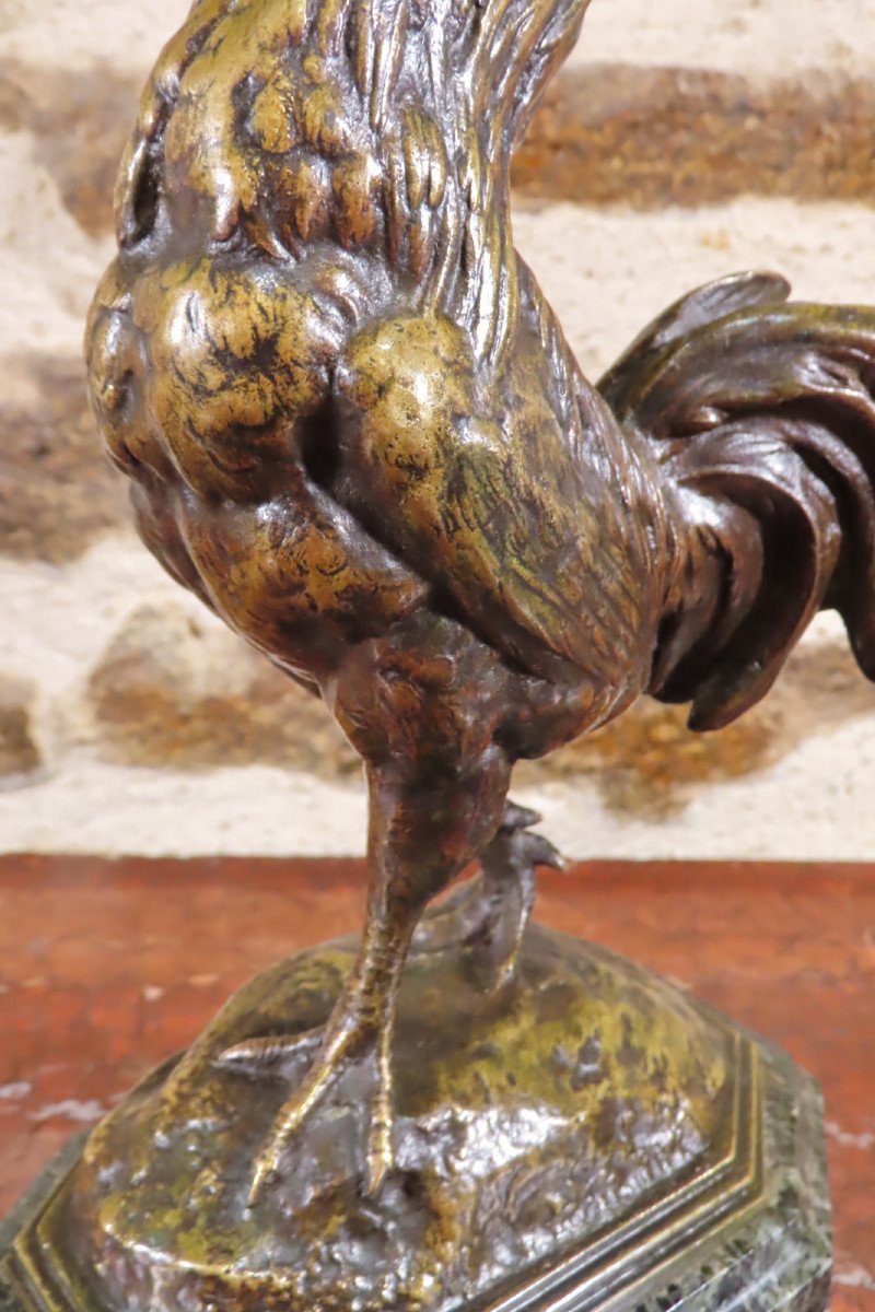 Bronze Sculpture Of A Singing Rooster Barye - Late 19th Century Period -photo-3