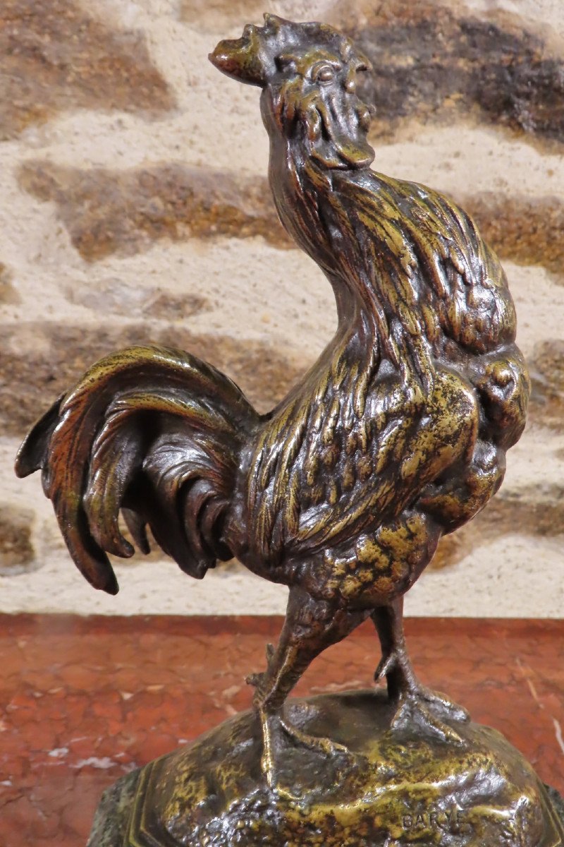 Bronze Sculpture Of A Singing Rooster Barye - Late 19th Century Period -photo-5