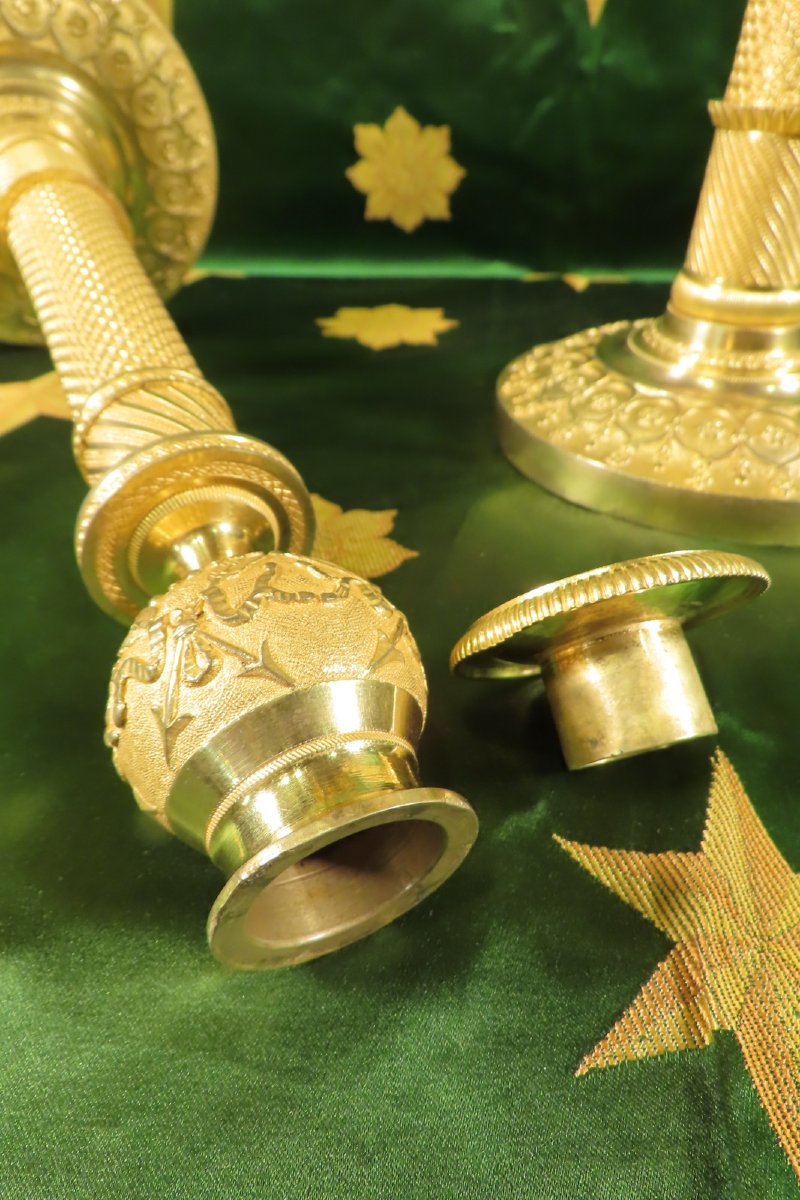 Pair Of Large Gilt Bronze Candlesticks, Empire Period, Early 19th Century -photo-7