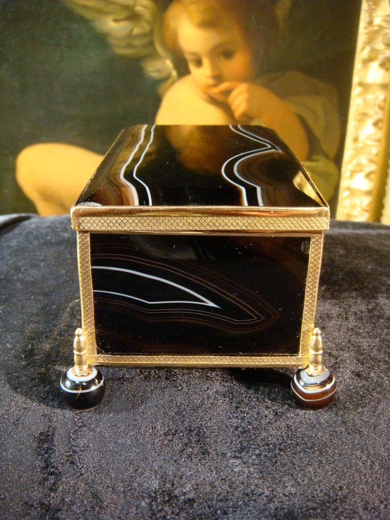 Box Rectangular Agate And Brass Gold Epoque XIX -photo-2