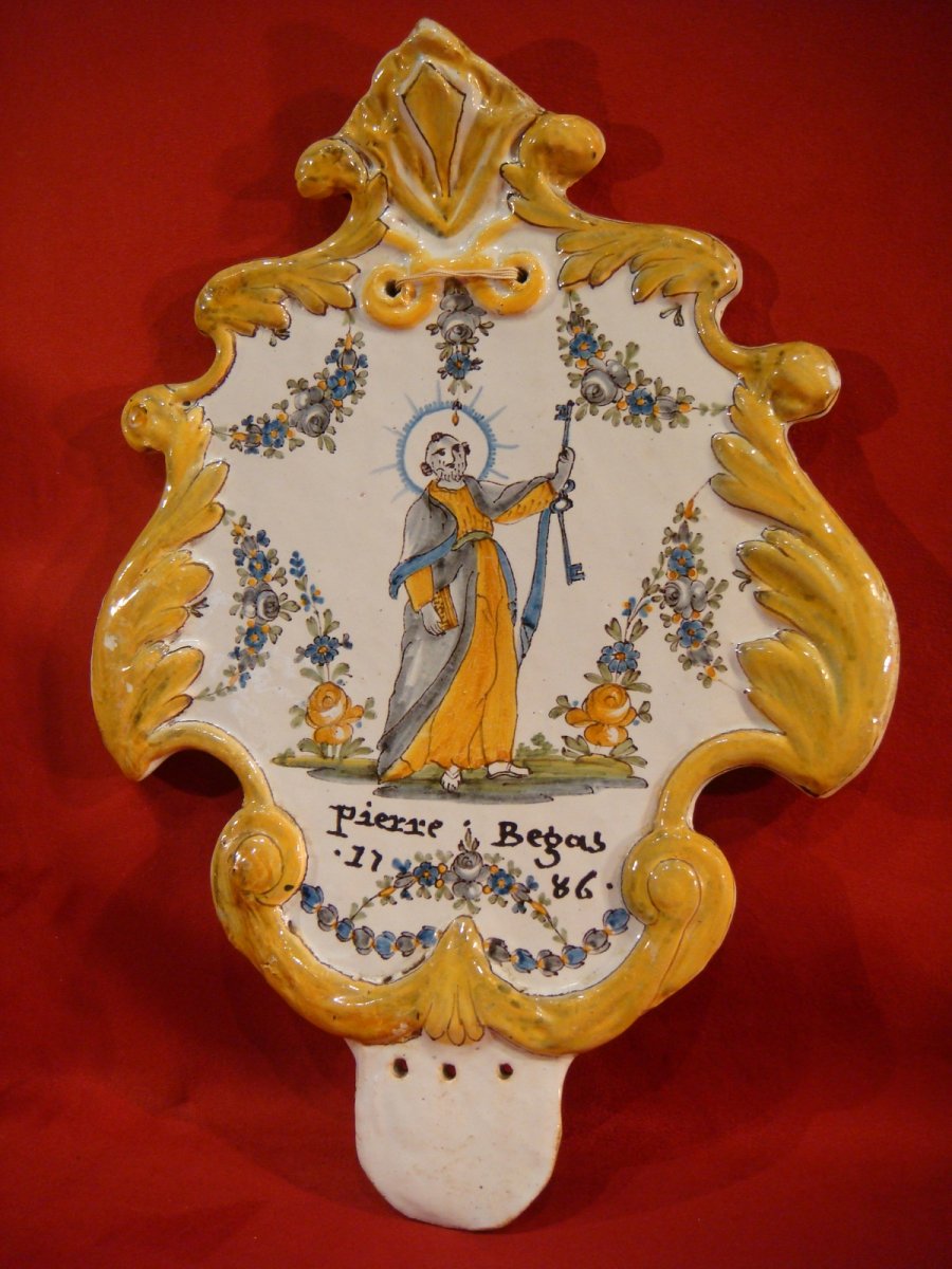 Large Patronymic Benitier Plate - Nevers Epoque XVIIIth Century-photo-4
