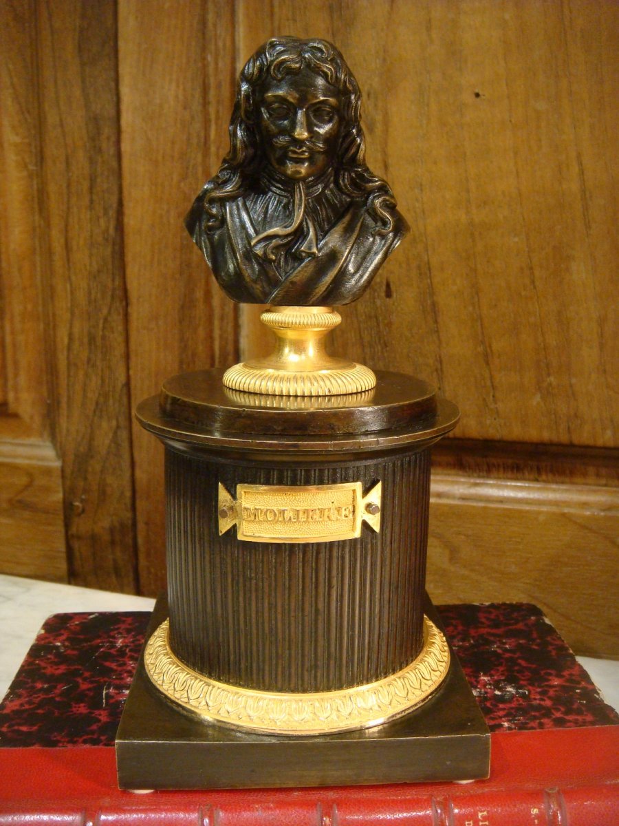 Inkwell In Brown Bronze Representing The Bust Of Molière-photo-2