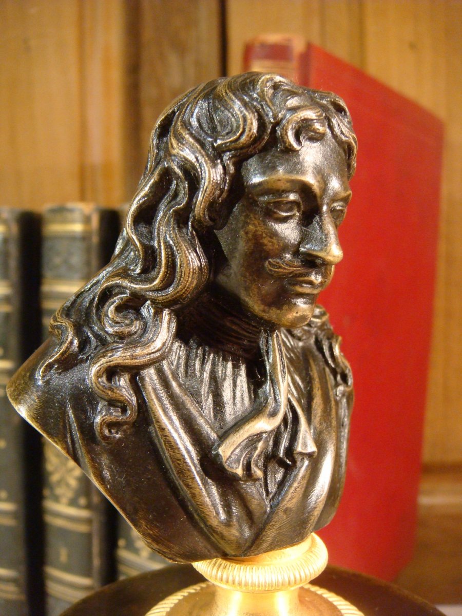 Inkwell In Brown Bronze Representing The Bust Of Molière-photo-4